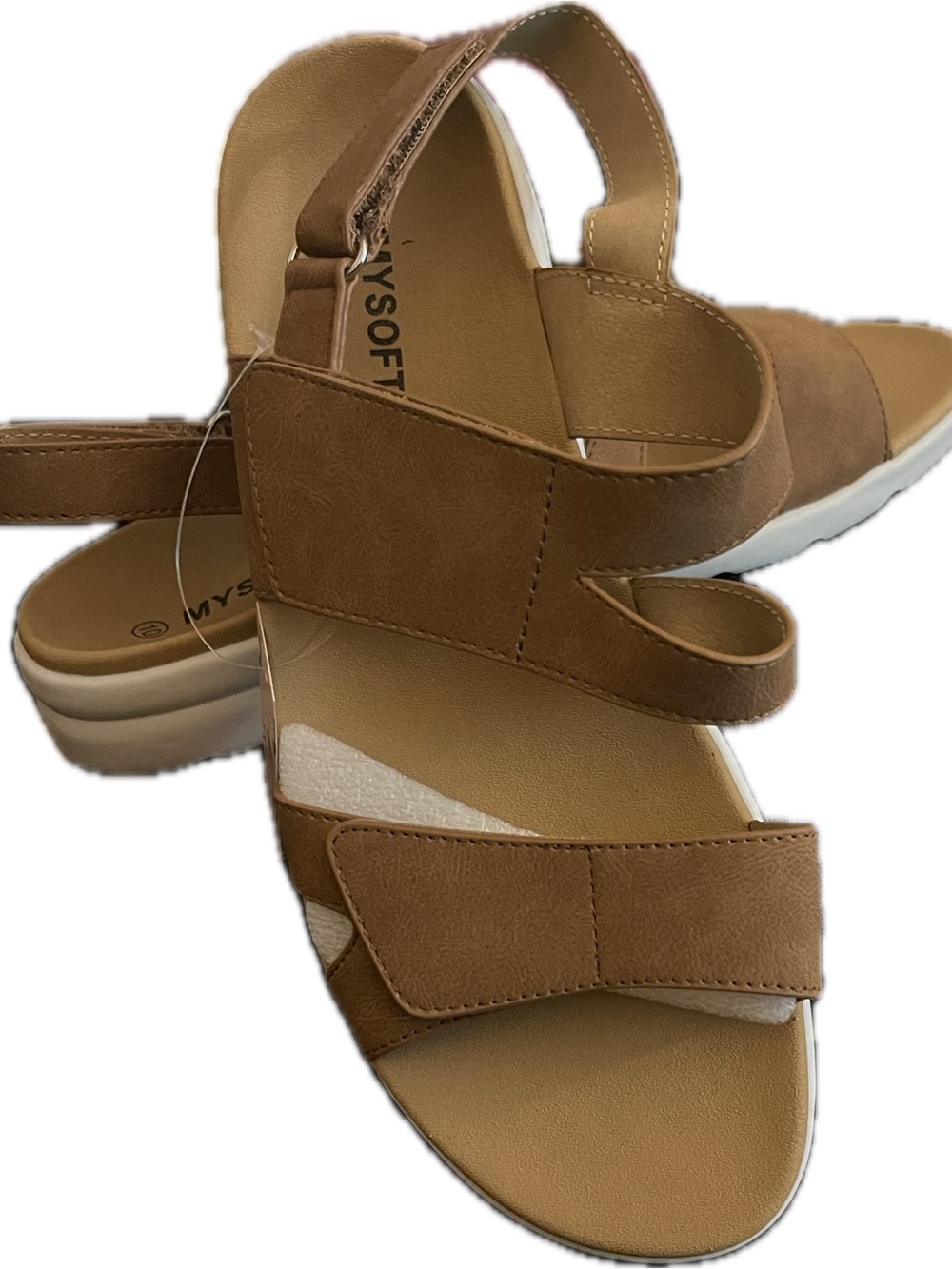 Women's Adjustable Tan Sandals with Cushioned Footbed
